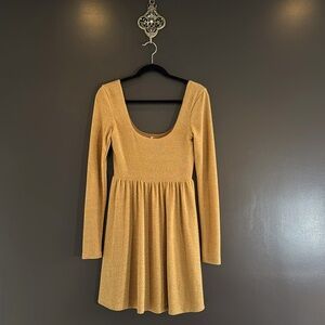 Free People Gold Metallic Glitter Mini Dress